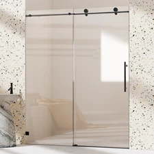 56-60"Wx74"H Single Sliding soft-close Shower Doors, 5/16"Tempered Glass ,Black