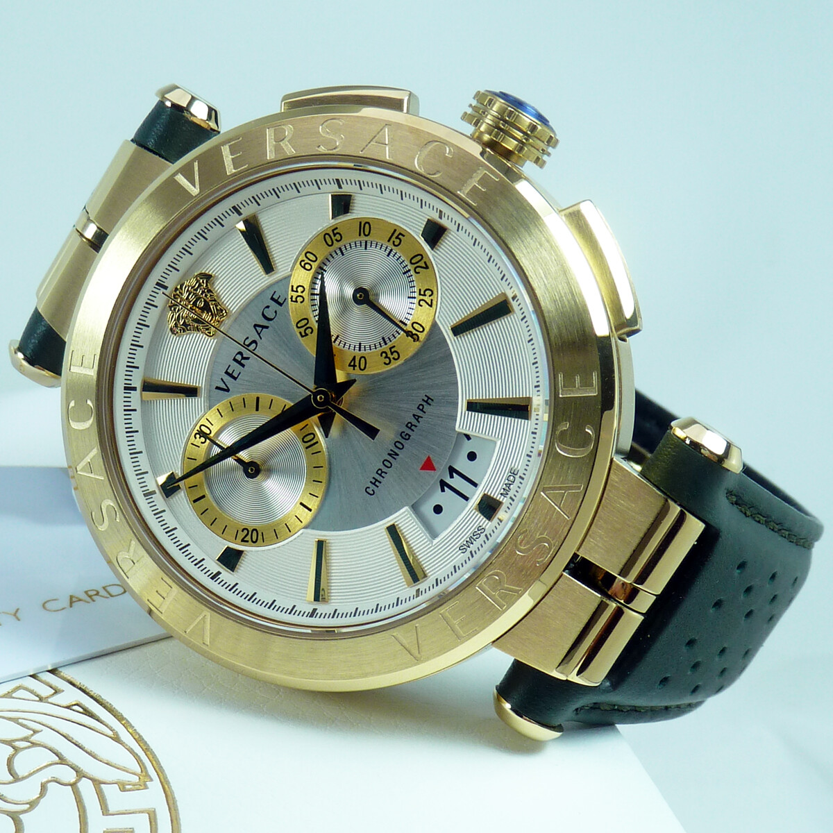 Versace Aion 45mm Gold Steel Case with Green Leather Men's Wristwatch for  sale online | eBay