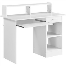 Table d'Ordinateur Informatique vec Étagère réglable Blanc Tiroirs Étude Bureau