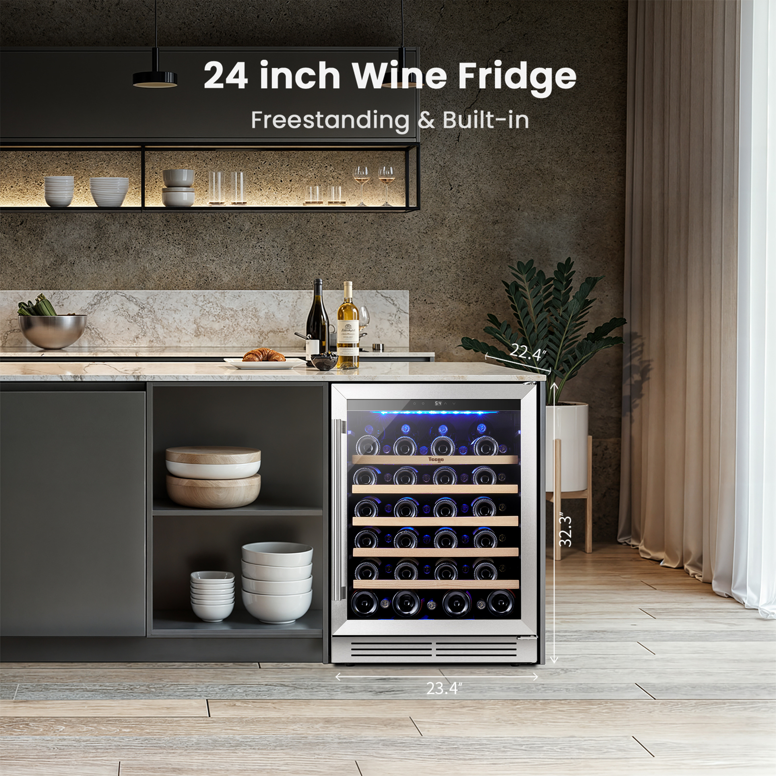 Yeego 24 " Freestanding Dual Zone Wine Cooler Refrigerator LED Display Free Ship