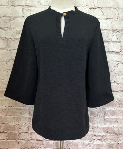 Vintage 1970's Black Poly Textured Tunic Blouse SHELLMASTER *CHEST 38*