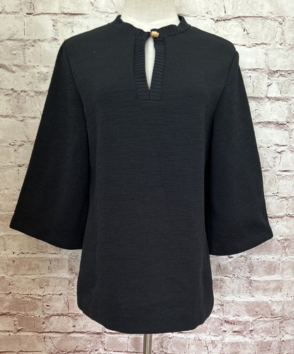 Vintage 1970's Black Poly Textured Tunic Blouse SH