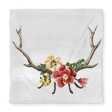 Deer Horns with Flowers Queen Size Duvet Cover - Bohemian Decor C1DCQSW0U7UCM1