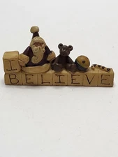 Suzi Skoglund Blossom Bucket I Believe Christmas Santa Claus Teddy Bear Resin