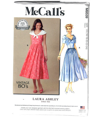 McCall's Vintage 80's Laura Ashley Dress w/Full Skirt M8539 Misses 16-24 Pattern