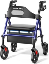 Foldable Rollator Walkers with Seat for Seniors, 8'' Big Wheels
