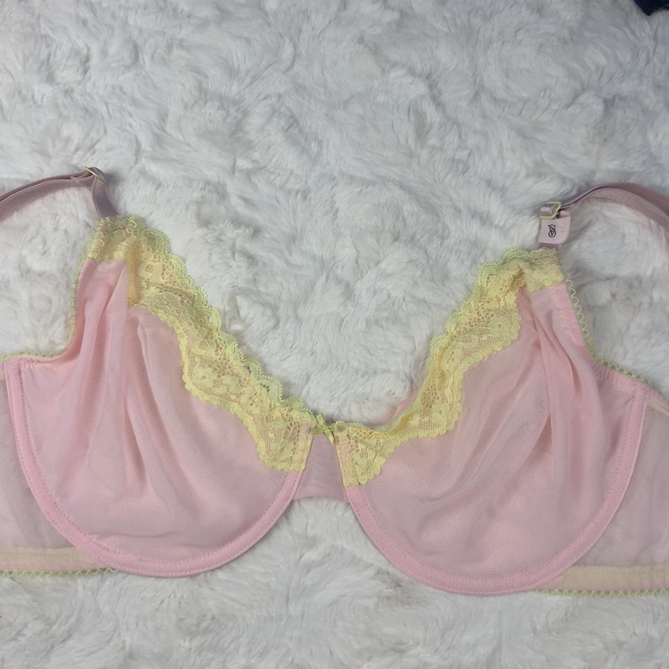 Sujetador Victoria’s Secret Tease Demi Sin Forro Rosa Malla Amarillo Transparente Encaje 36B Nuevo con Etiquetas Foto 2 de 4