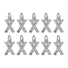 10pcs Rhinestones Letter Charm, Alphabet x Pendants Slide Beads Charm, Silver