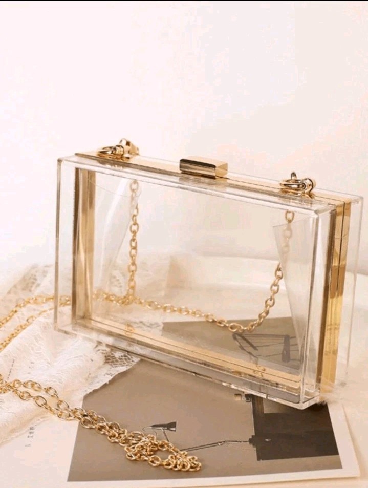 Elegant Clear Acrylic Box Clutch Purse Gold Chain Transparent Evening Bag New