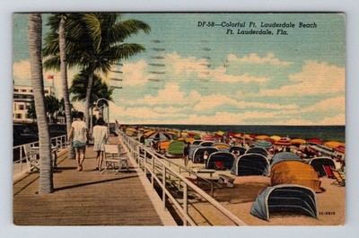 Fort Lauderdale FL-Florida, Ft Lauderdale Beach, c1955 Vintage Souvenir Postcard