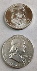 1954D (AU) & 1963D (XF) Franklin Half Dollars 90% Silver $1 Face #81