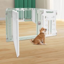 11 Panels Pet Barrier Playpen Exercise Pen Pet Safety Fence With Door Indoor