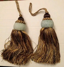 Pair Decorative Furniture Tassels Glass Beaded Ball Decor