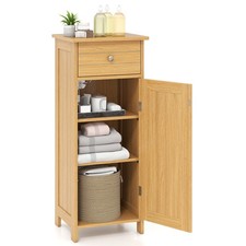 COSTWAY Bathroom Storage Cabinet Floor Standing Wooden Cupboard-Natural