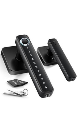 Black Matte Metal Keypad Smart Door Lock, Modern Rectangle, IC Card & Key