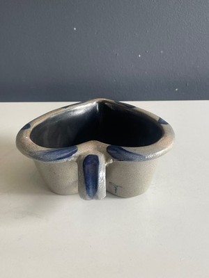 Rowe Pottery Works 1997 Heart Shaped Stoneware Bowl Blue Salt Glaze Columbus WI 
