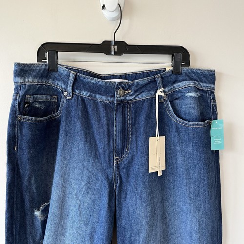 KanCan High Rise Wide Leg Distressed Jeans Frayed Hem Dark Drape Size 14x32 NWTs - Picture 6 of 13
