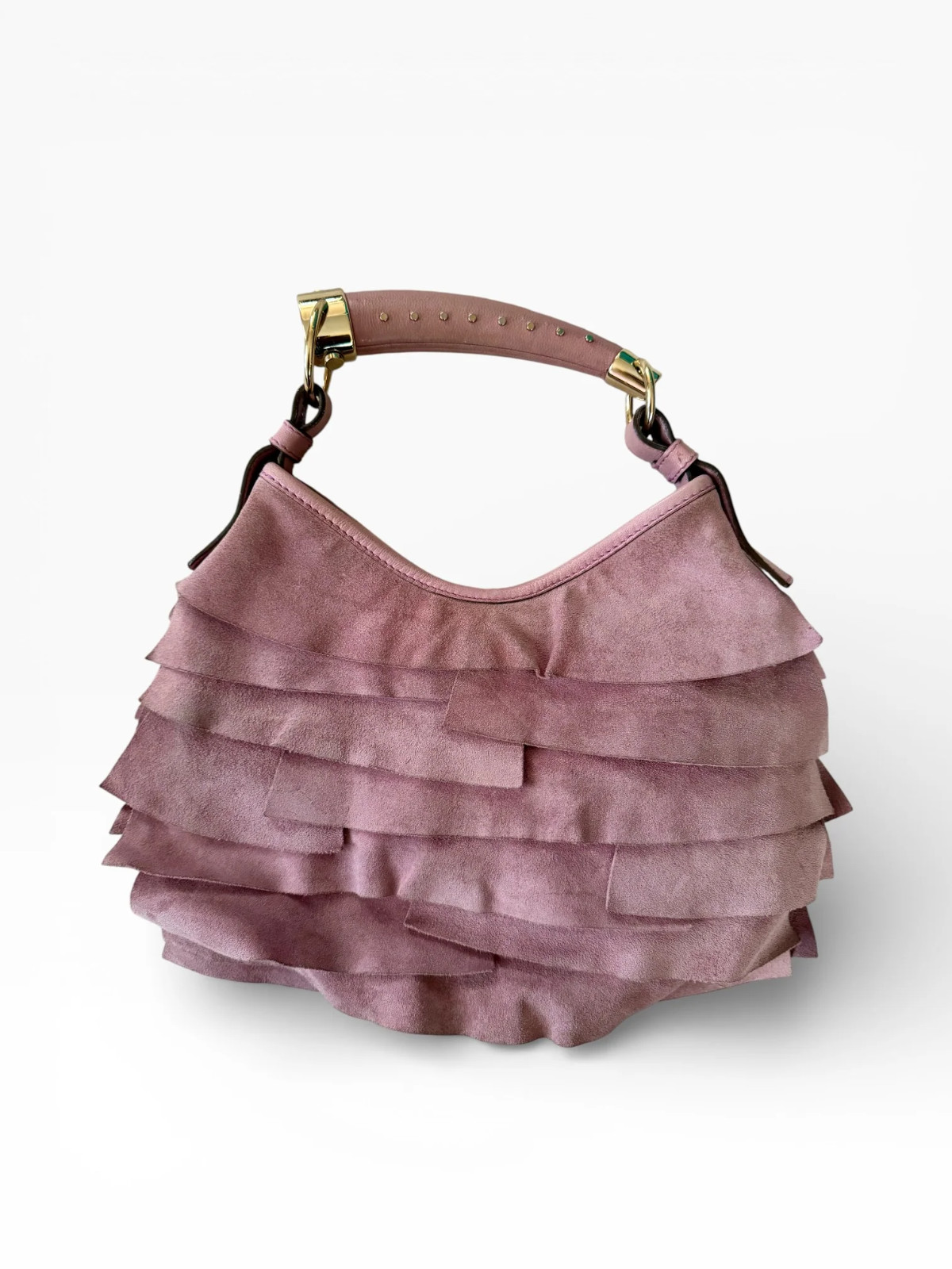 YSL Yves Saint Laurent Tom Ford St Tropez Mombasa Pink Suede Ruffle Handbag Rare image 3