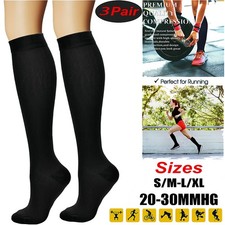 3 Pairs 20-30 mmHg Compression Socks - Knee High Support for Running Sports