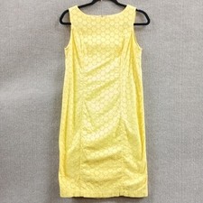 Talbots Eyelet Shift Dress Women's 8P Buttercup Yellow Sleeveless 100% Cotton