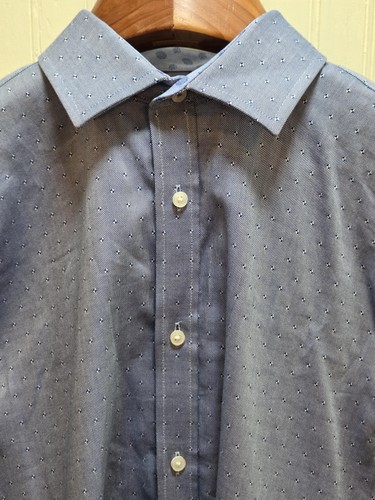 Ted Baker Endurance Shirt Mens 15.5 Blue Micro Dot Jamer Button Front