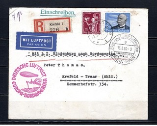 Zeppelinbrief 1936 Fahrt mit L.Z. Hindenburg nach Nordamerika
