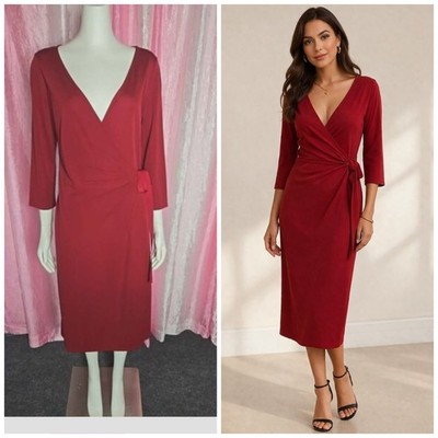 Ann Taylor Loft Stunning Brick Red Knit Wrap Midi Dress Size Size 10