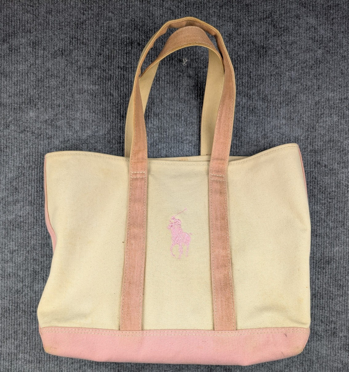 Polo Ralph Lauren Canvas Tote Bag Cream Pink Preppy Utility Nautical School Y2K