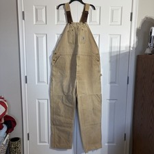 Carhartt Bib Overalls Double Knee Beige Distressed Large