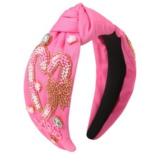Valentines Day Beaded Heart Headband Glitter Red Pink Jeweled Knotted
