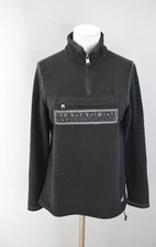Napapijri Pullover Jacket Mens Medium Black Fleece Half Zip Outdoor Norway Patch