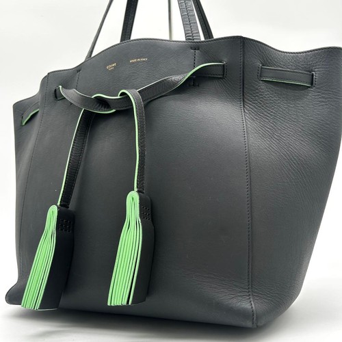 Celine Cabas Phantom Tote Bag Tassel Leather Gray Shoulder Used Authentic