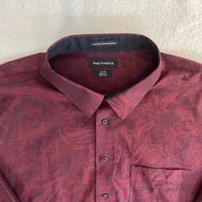 Paul Fredrick Shirt 22x35 Buragandy Tailored Fit Comfort Stretch Non-Iron