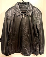Wilsons Men's Black Leather Zip-Up Jacket Lined Short Length Size L