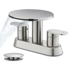 Waterfall Bathroom Sink Faucet 3 Hole Brushed Nickel  Modern 2 Handle Vanity