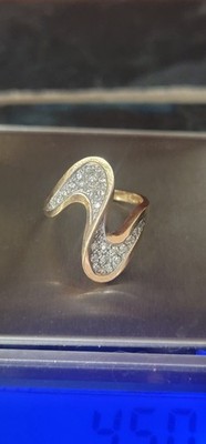 14K Yellow Gold Free Form 26 Diamond Swirl Ring High Polished 4.51 Grams Size 9