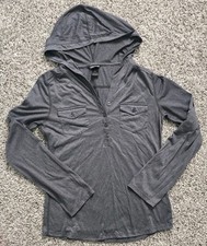 Marmot Laura Hooded T-Shirt Henley Women's Long Sleeve Gray Chest Pockets,small