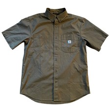 Carhartt Rugged Flex Shirt Mens Large Green Relaxed Fit Short Sleeve Workwear