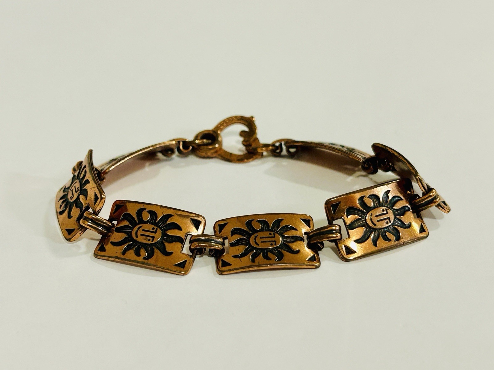 Solid Copper Bracelet – Rectangle Happy Sun Face … - image 3