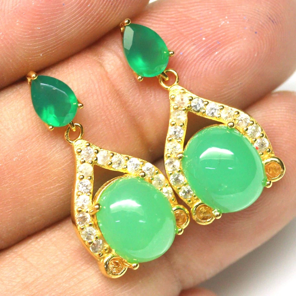 Giff For Her Plata 925 9 x 11 mm. Pendientes de crisoprasa verde, ágata y circón Foto 2 de 4