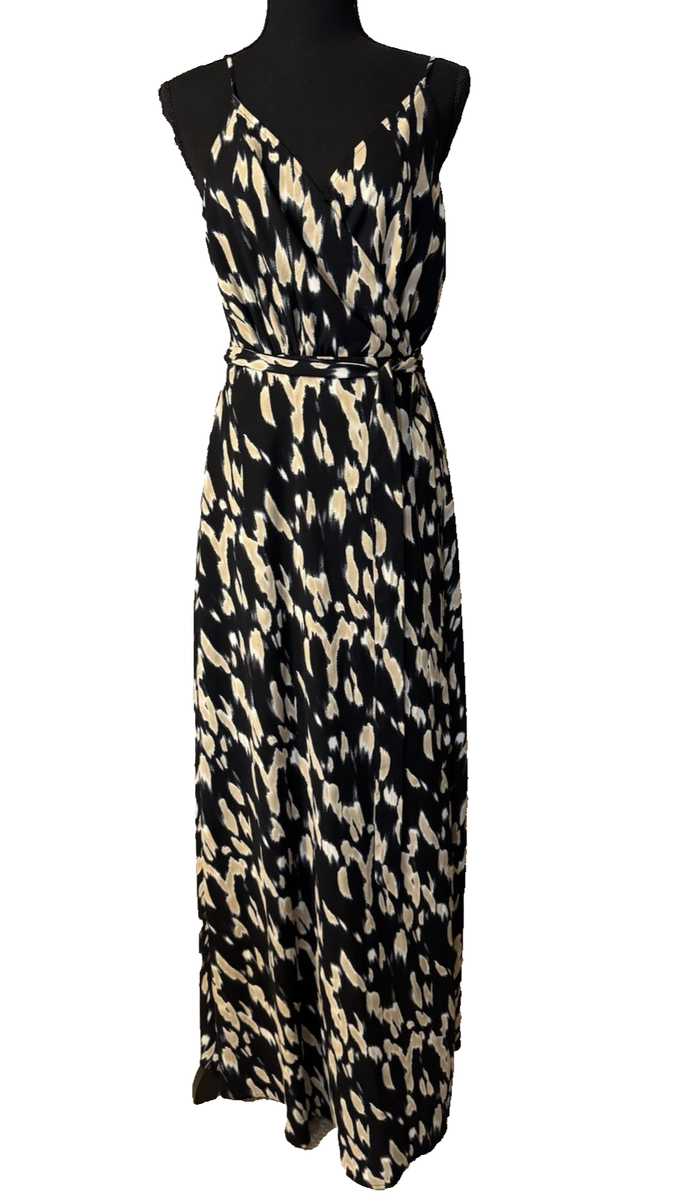 AAKAA Maxi Dress M Medium Wrap Dress Back Brown Cream Strappy NEW | eBay