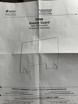 Safco 7500 Sneeze Guard Portable Acrylic Pass Through 30 x 28'' Transparent Panel