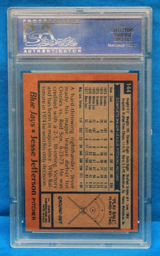 1978 TOPPS # 144 Jesse Jefferson PSA 9 MINT # 11213232 TORONTO BLUE JAYS !!!! - Picture 2 of 2