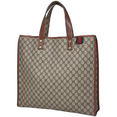 GUCCI Handbag Sherry Line Web GG Supreme Tote Bag Beige Brown 211124 #BS1880