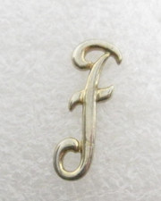 Silver Tone Script Initial Letter F Lapel Pin Monogram Badge Brooch Mini E973 