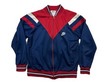 Men  s VTG Early 80  s Nike Swoosh Logo Navy Blue Red Track Jacket Med