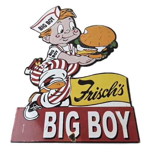 Vintage Big Boy Sign - Frischs Fast Food Porcelain Gas Pump Sign