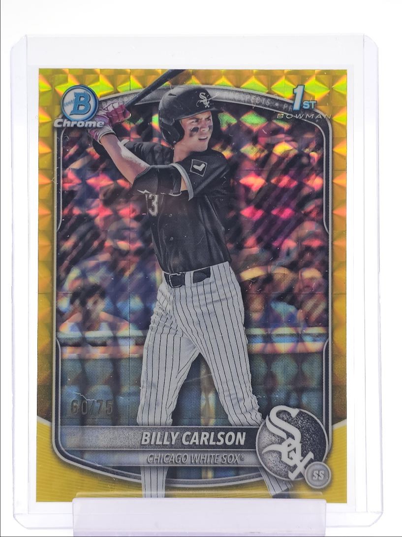 BILLY CARLSON 2025 BOWMAN CHROME DRAFT 1ST YELLOW GEOMETRIC /75 Q2091