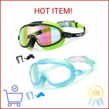 Seago Swim Goggles 2 Pack Anti-Fog Anti-UV Wide View Swimming Goggles for Kids 3