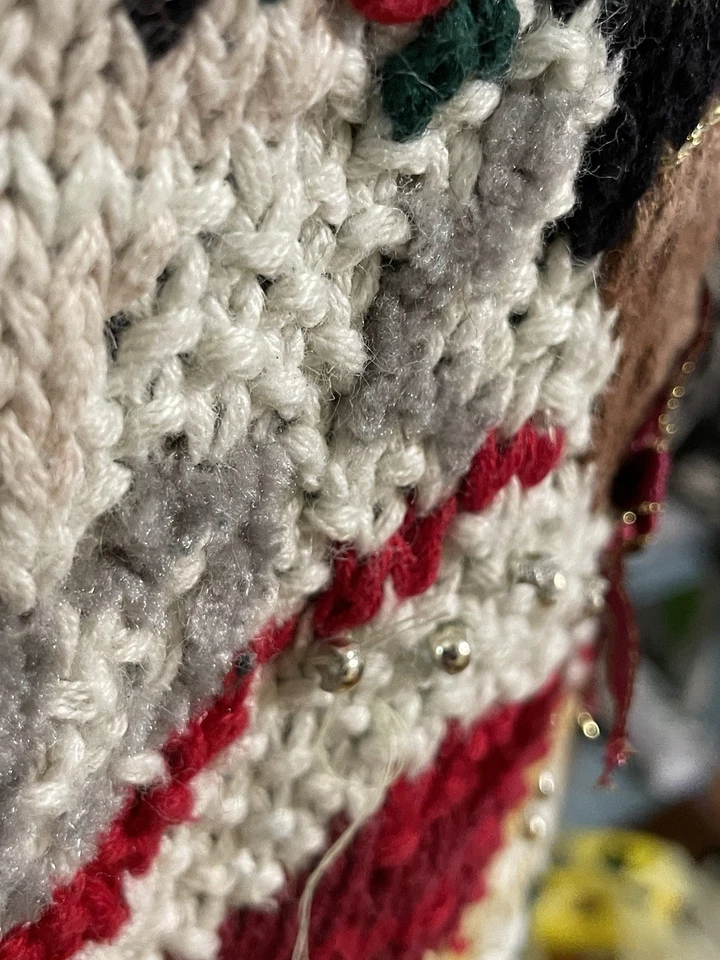 Embroidered Ugly Santa Christmas Sweater L Beaded VTG  Tiara International - Image 3 of 4